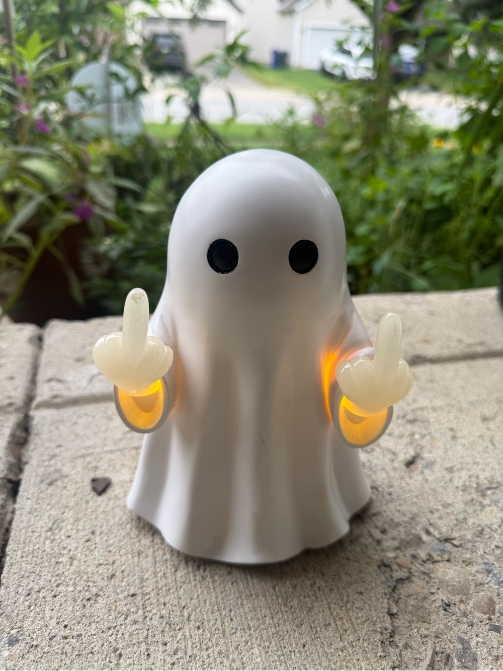 White Light-Up Ghost Halloween Decor Flipping Finger - Halloween
